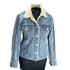 Gap 1969 Womens Denim Sherpa-Lined Jacket S Blue